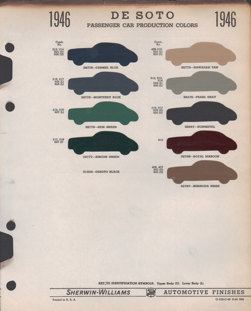 1946 DeSoto Paint Charts Williams 1